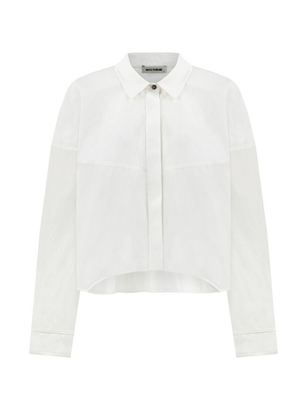 Nocturne Oversize Crop Gömlek - Minimalist Stil - Uzun Kol