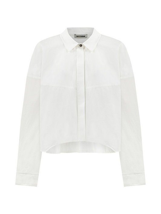 Nocturne Oversize Crop Gömlek - Minimalist Stil - Uzun Kol