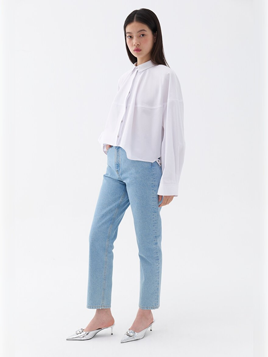 Nocturne Oversize Crop Gömlek - Minimalist Stil - Uzun Kol