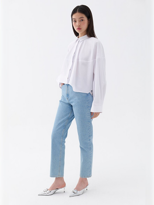 Nocturne Oversize Crop Gömlek - Minimalist Stil - Uzun Kol
