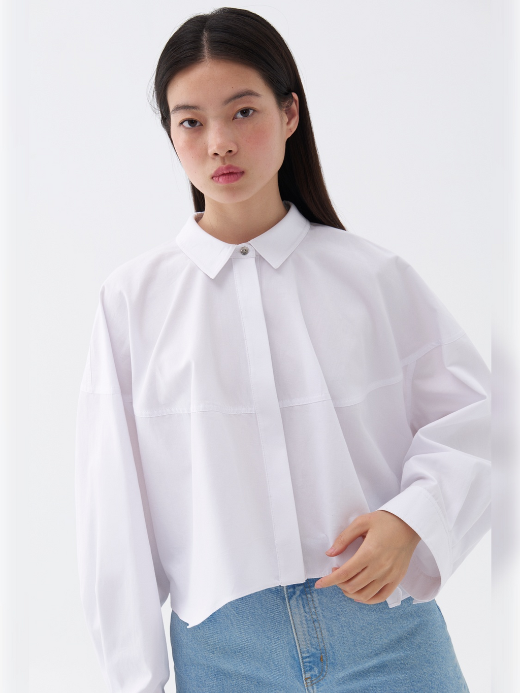 Nocturne Oversize Crop Gömlek - Minimalist Stil - Uzun Kol