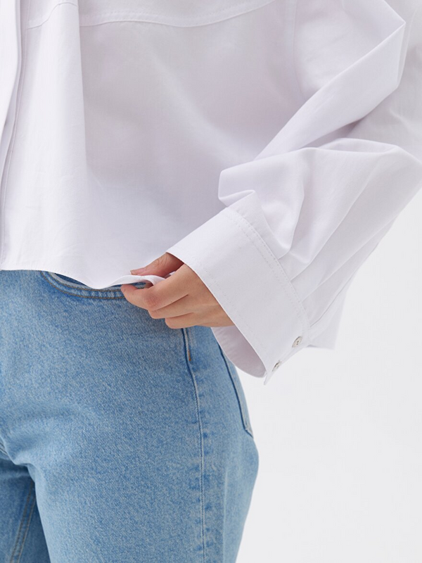 Nocturne Oversize Crop Gömlek - Minimalist Stil - Uzun Kol