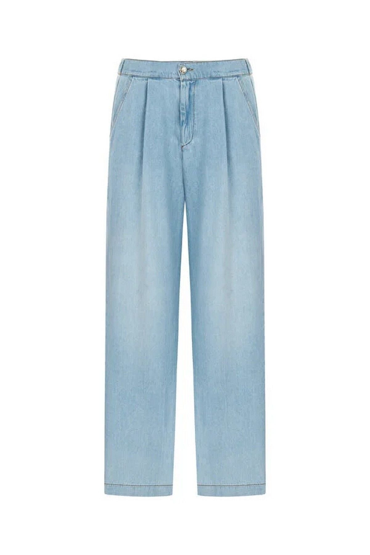 Nocturne Kadın Minimalist Pileli Bol Paça Jean Pantolon - Günlük & Şık