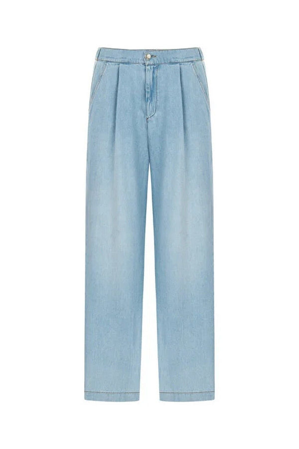 Nocturne Kadın Minimalist Pileli Bol Paça Jean Pantolon - Günlük & Şık