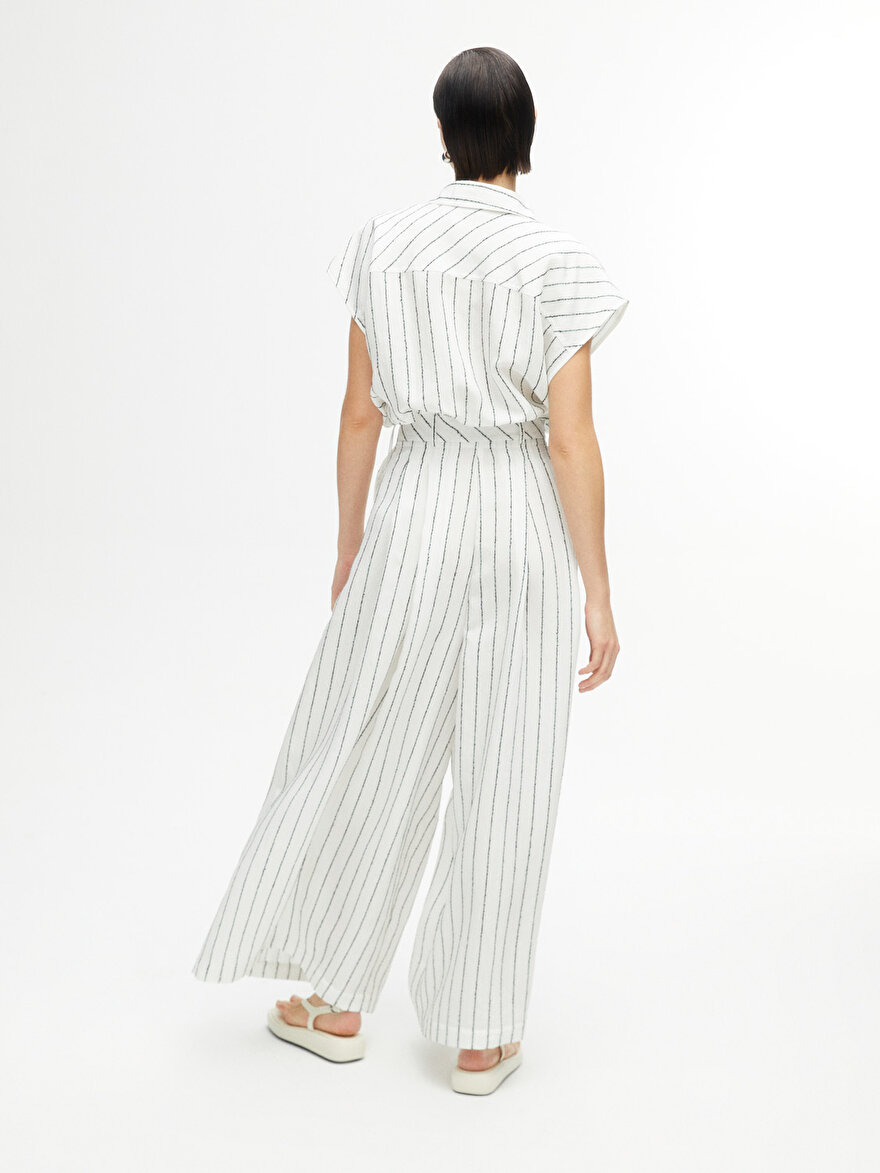 Nocturne Oversize Çizgili Keten Pantolon - Midi - Yüksek Bel Translation missing: tr.content.product_image_secondary