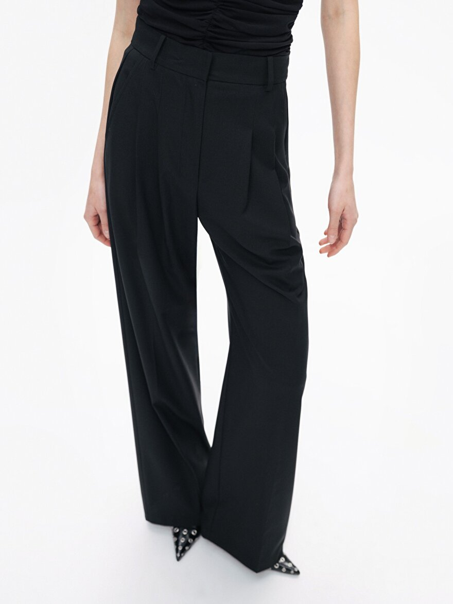 Nocturne Minimalist Yüksek Bel Geniş Paça Midi Kadın Pantolon - Günlük & Ofis