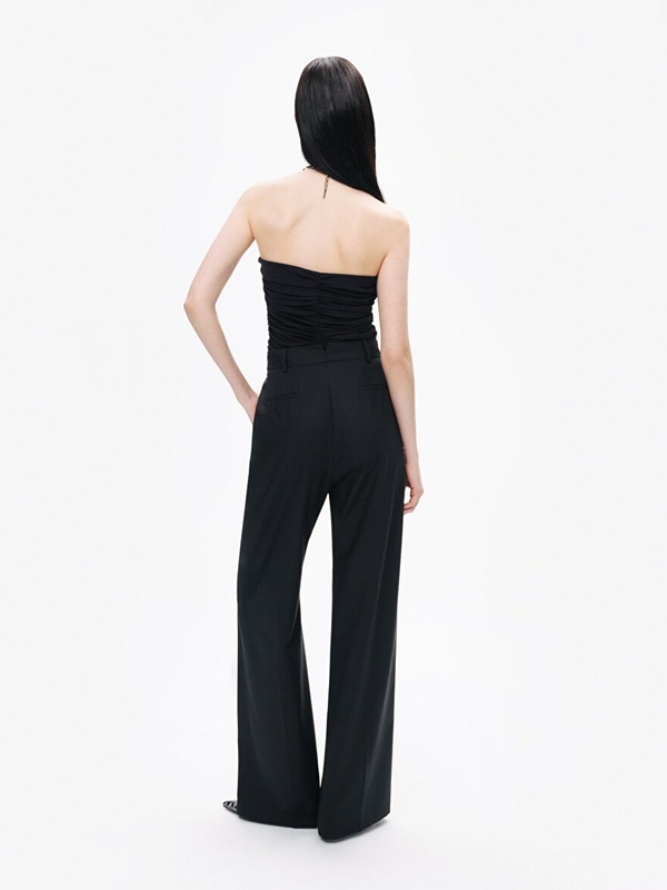 Nocturne Minimalist Yüksek Bel Geniş Paça Midi Kadın Pantolon - Günlük & Ofis
