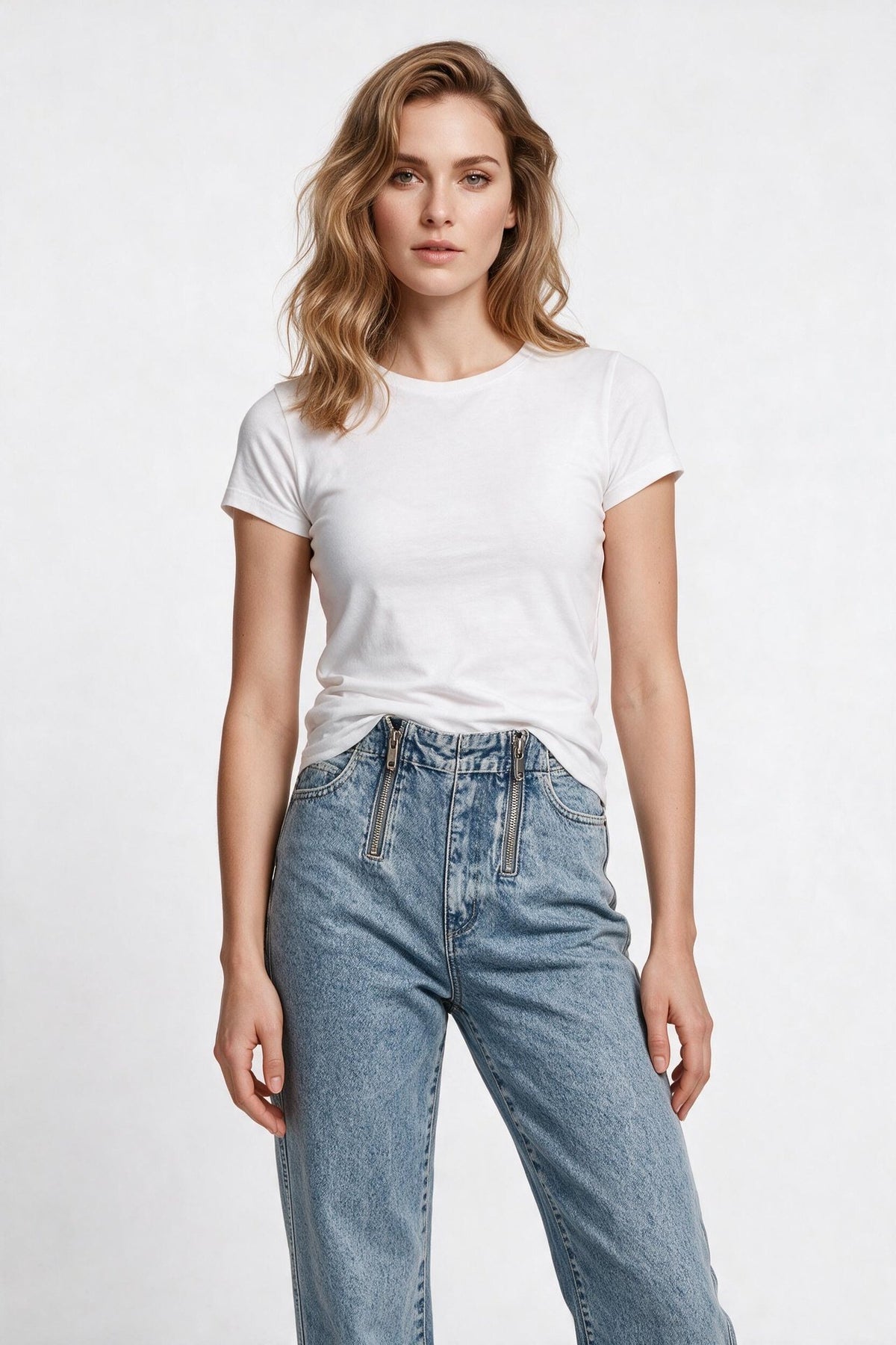 Nocturne Kadın Yüksek Bel Geniş Paça Çift Fermuarlı Denim Pantolon Ana görsel