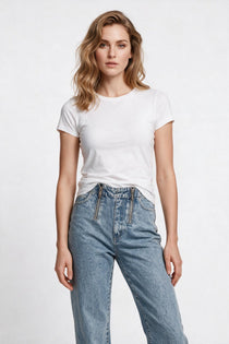 Nocturne Kadın Yüksek Bel Geniş Paça Çift Fermuarlı Denim Pantolon