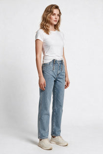 Nocturne Kadın Yüksek Bel Geniş Paça Çift Fermuarlı Denim Pantolon