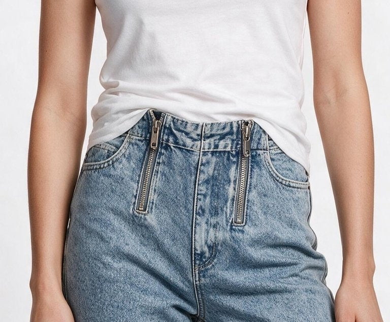 Nocturne Kadın Yüksek Bel Geniş Paça Çift Fermuarlı Denim Pantolon