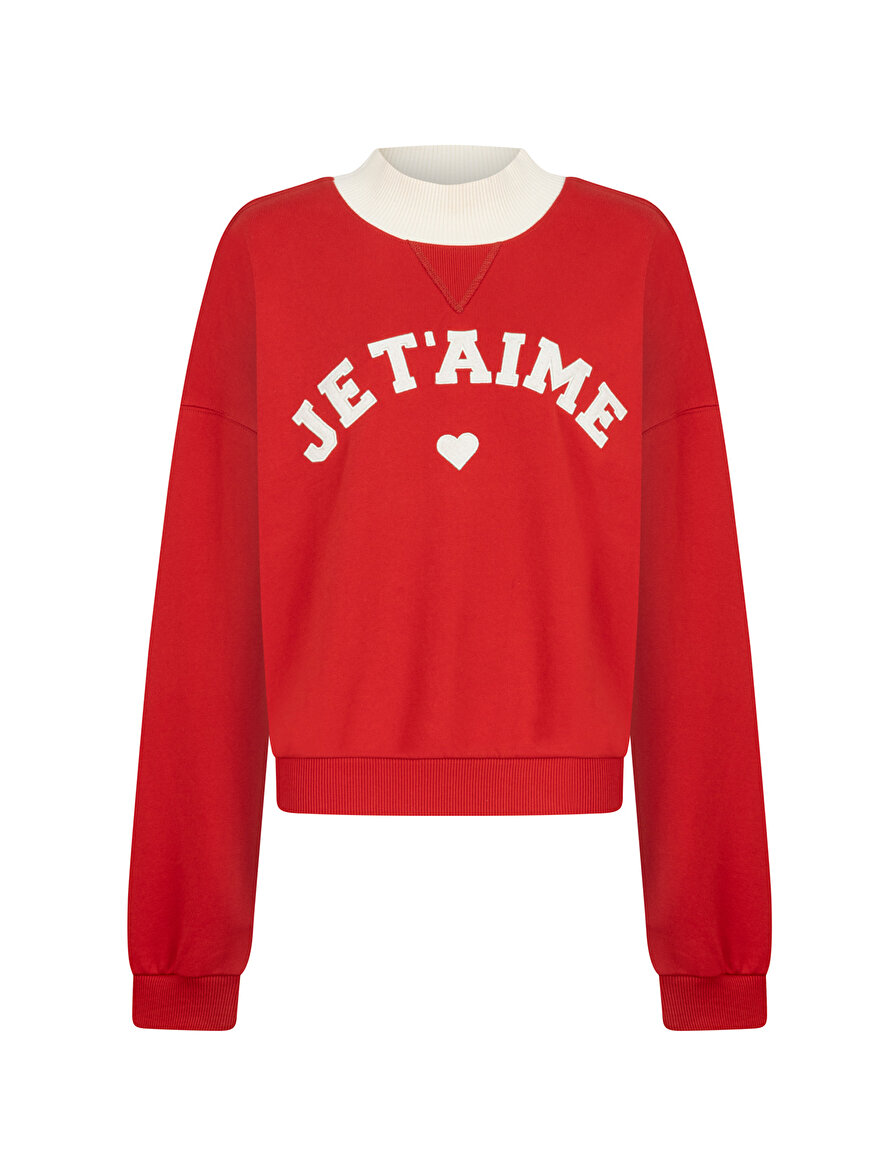 Nocturne Je T'aime Baskılı Oversize Crop Sweatshirt Kadın Translation missing: tr.content.product_image_main