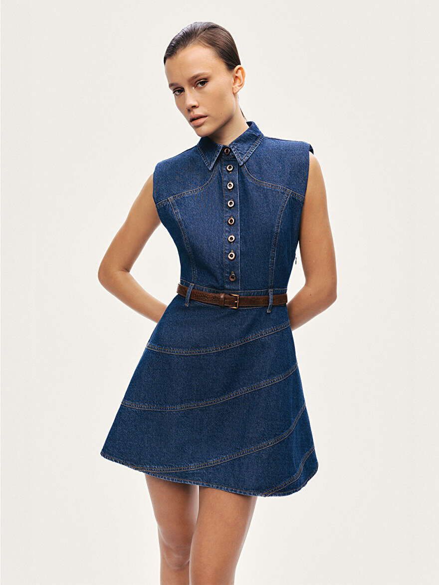 Nocturne Kemer Detaylı Mini Denim Elbise N26YD2737 Ana görsel