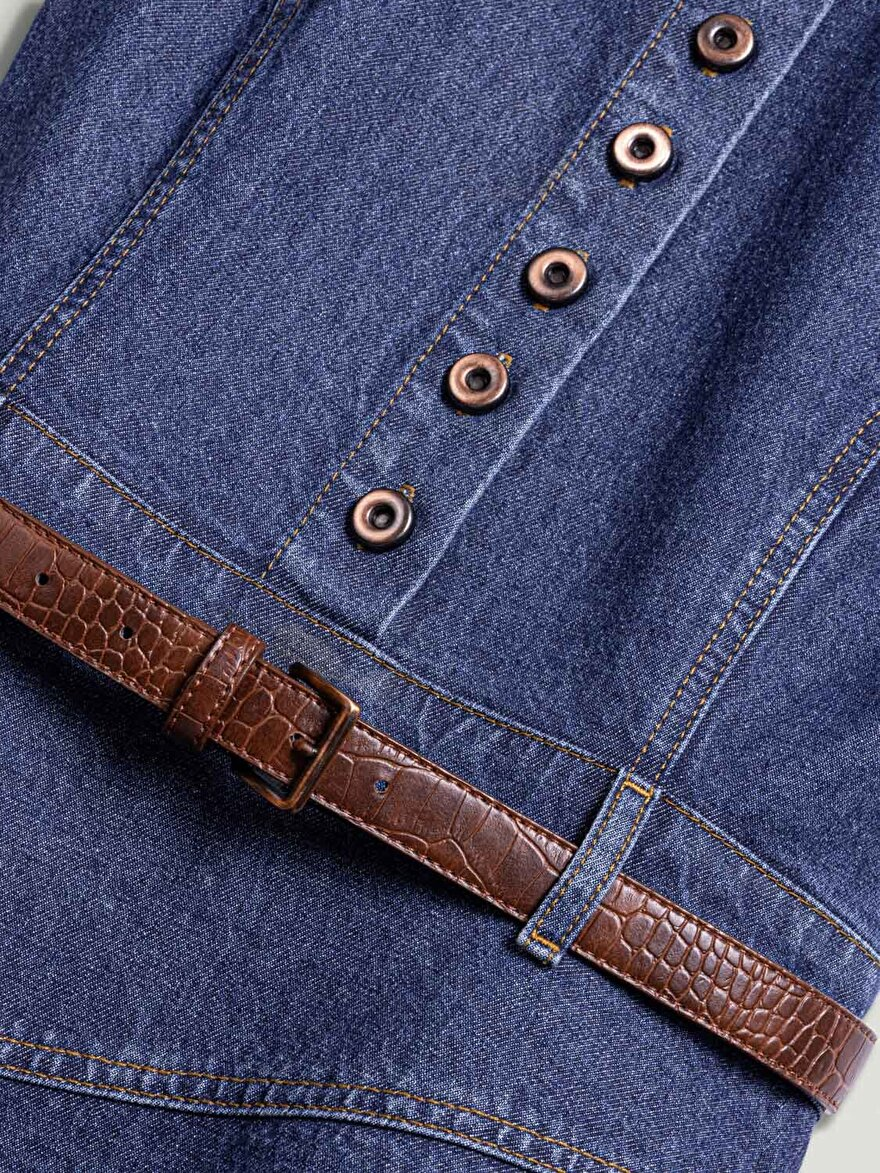 Nocturne Kemer Detaylı Mini Denim Elbise N26YD2737