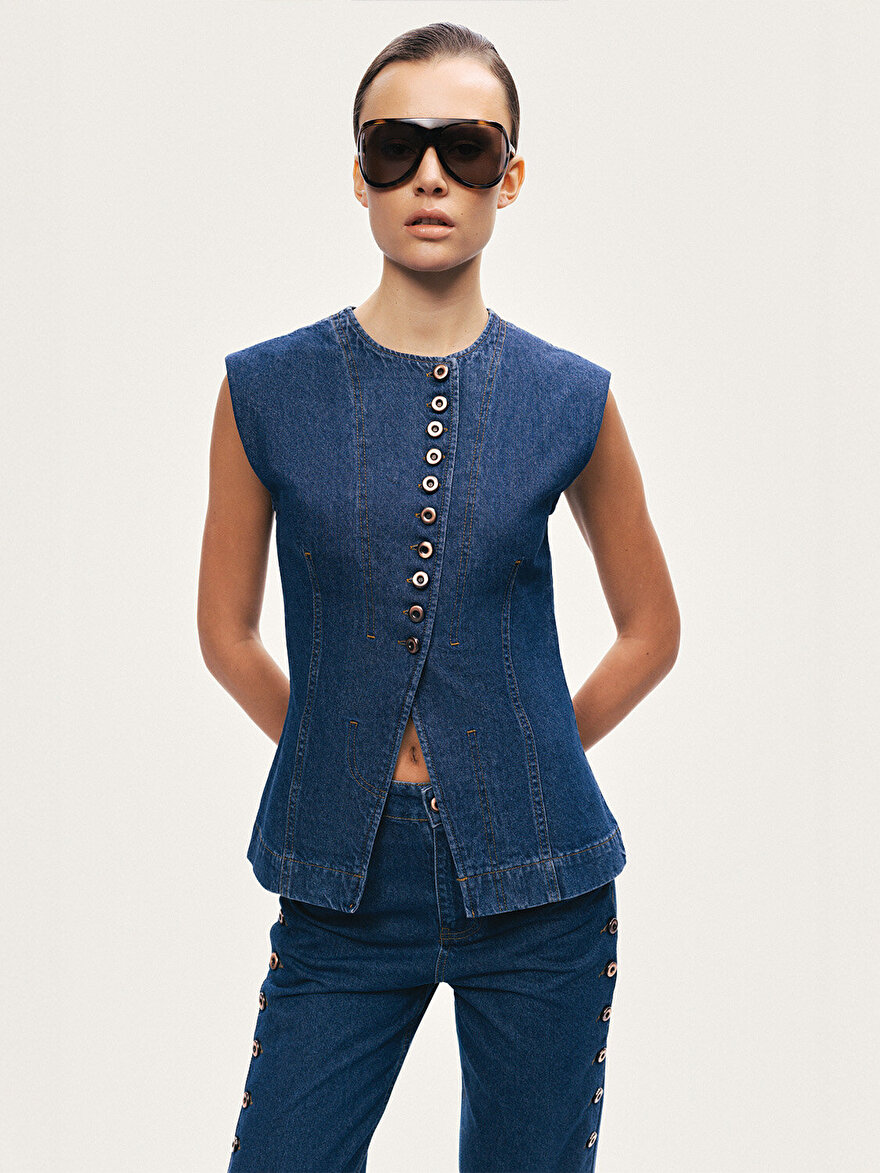 Nocturne Metal Düğmeli Denim Yelek N26YD7080 Ana görsel