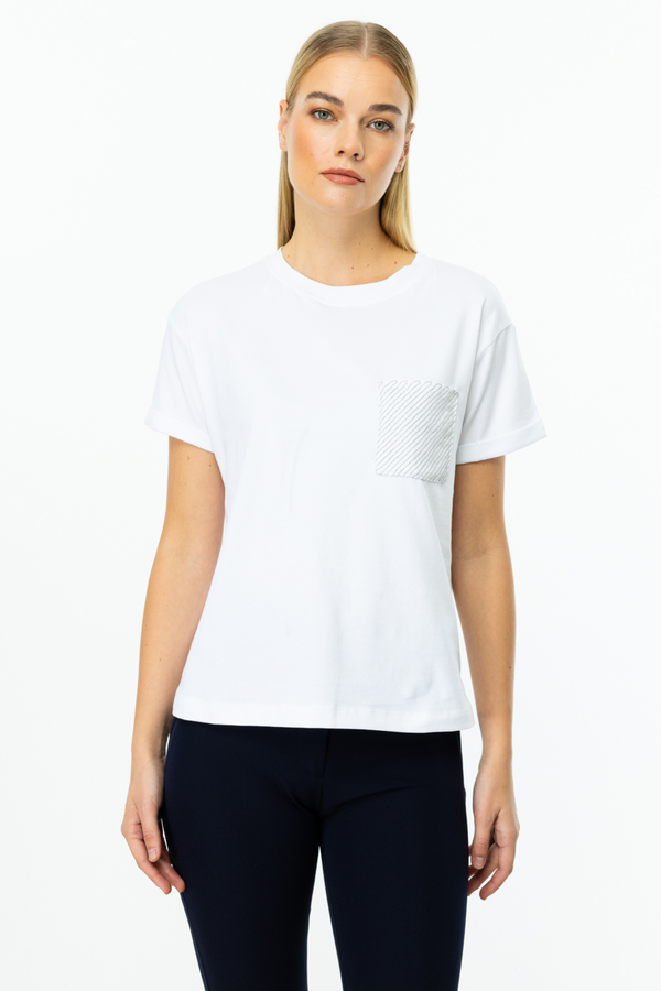 On Oversize Minimalist Cep Detaylı Kadın Bluz - Kısa Kol