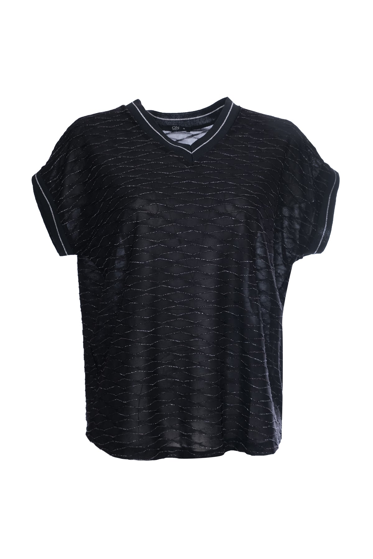 On Oversize V Yaka Kısa Kol Minimalist Kadın Bluz