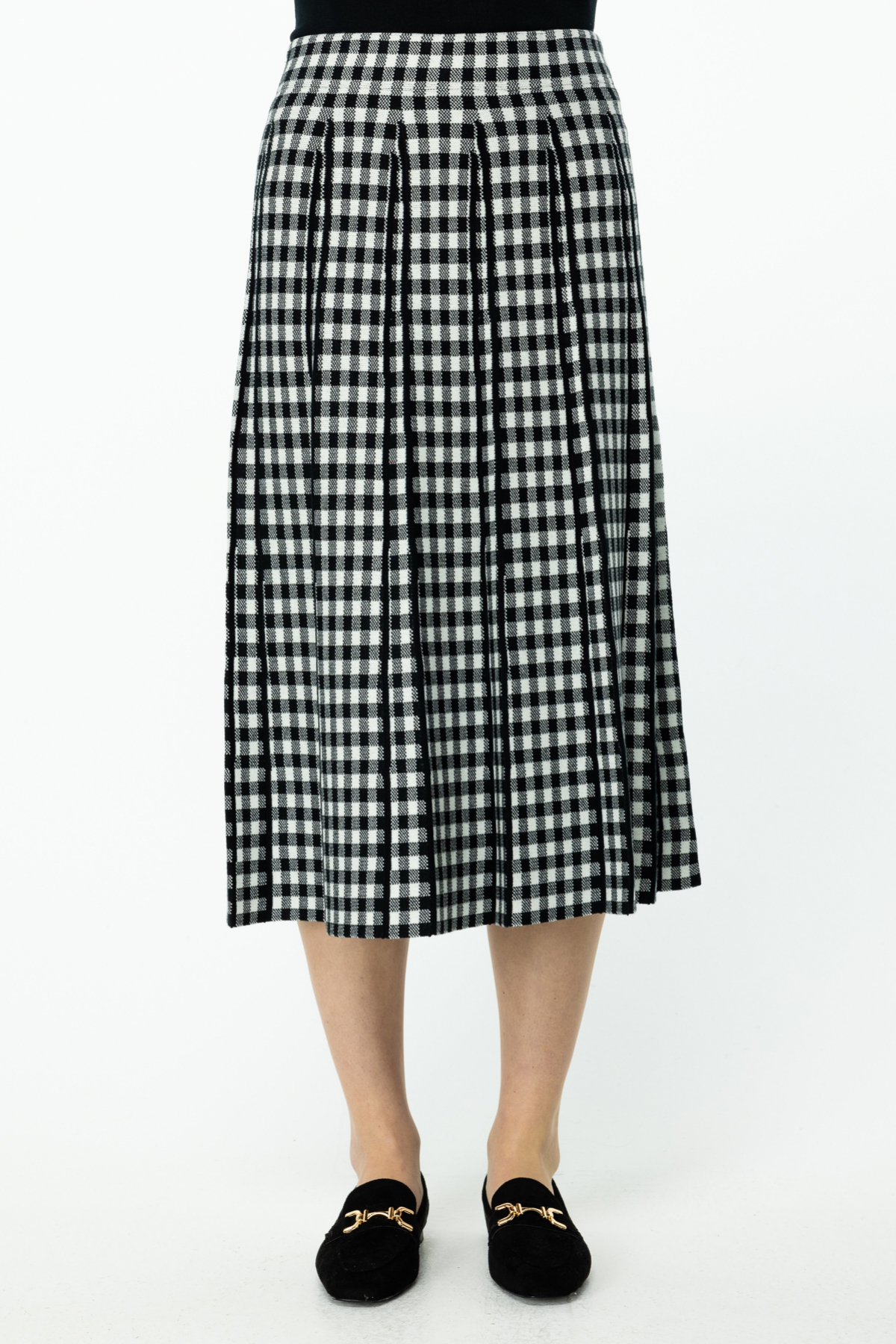 On Kadın Midi Pileli Gingham Etek - Vintage Minimalist Stil İkincil görsel