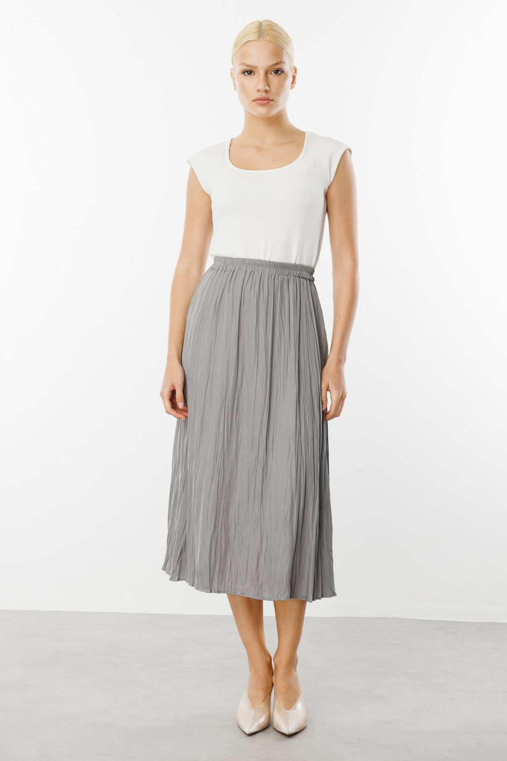 On Kadın Midi Pileli Etek - Minimalist Stil - Yüksek Bel