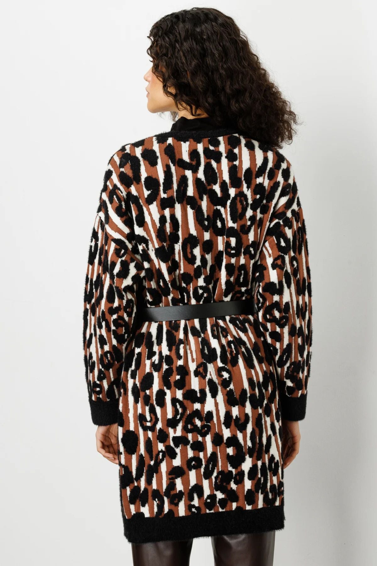 On Kadın Leopar Desenli Midi Uzun Kol Hırka - Vintage Stil