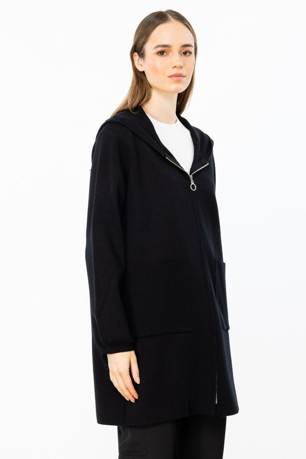 On Kadın Oversized Kapüşonlu Fermuarlı Midi Hırka