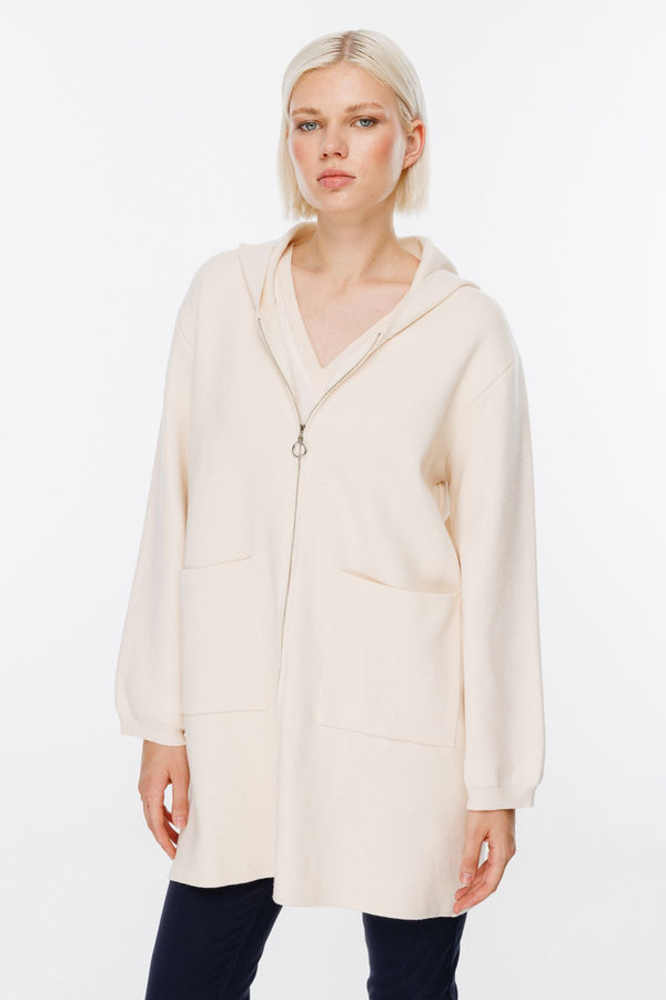 On Kadın Oversized Kapüşonlu Fermuarlı Midi Hırka