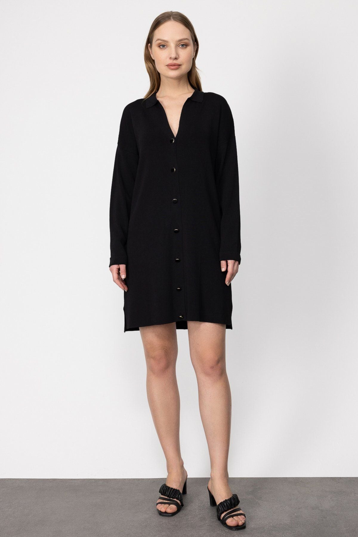 On Kadın Oversize Midi Hırka - Minimalist Günlük Stil - Uzun Kol Gömlek Yaka