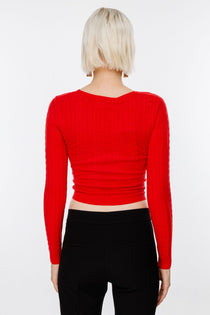 On Kadın Oversize V Yaka Crop Kazak - Uzun Kol