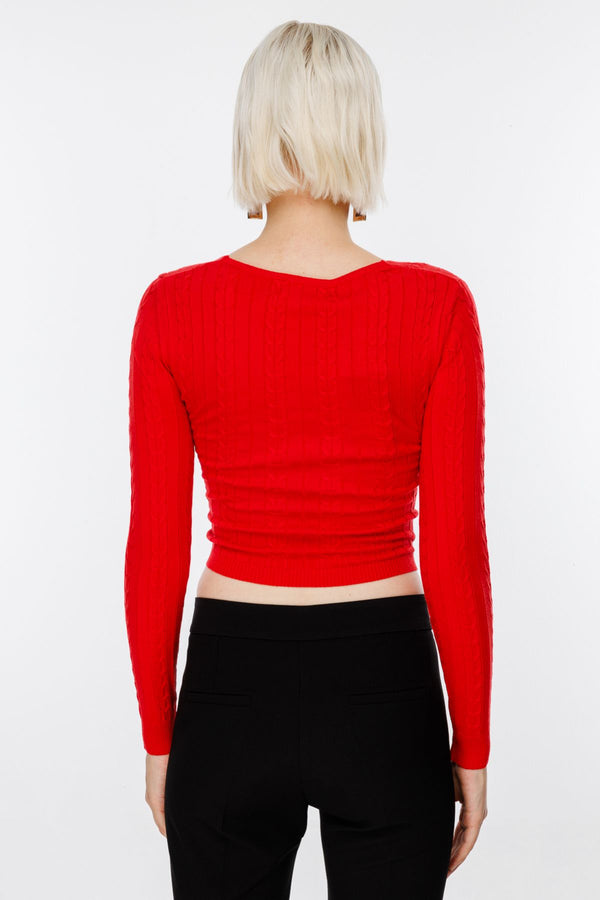 On Kadın Oversize V Yaka Crop Kazak - Uzun Kol
