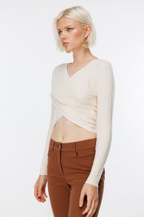 On Kadın Oversize V Yaka Crop Kazak - Uzun Kol