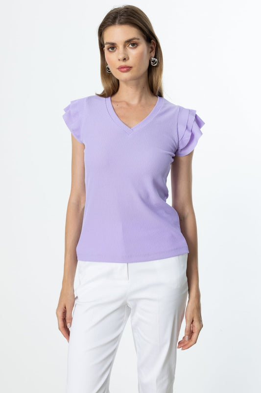 On Kadın Minimalist V Yaka Kısa Kol Bluz - Regular Fit