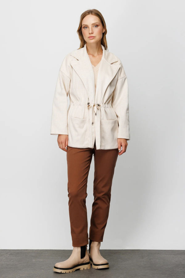 On Oversize Midi Kadın Mont - Kareli Desen - Minimalist Tarz