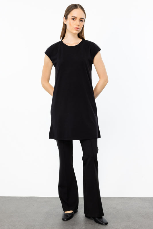 On Kadın Oversize Midi Bluz - Minimalist Stil, Kısa Kol