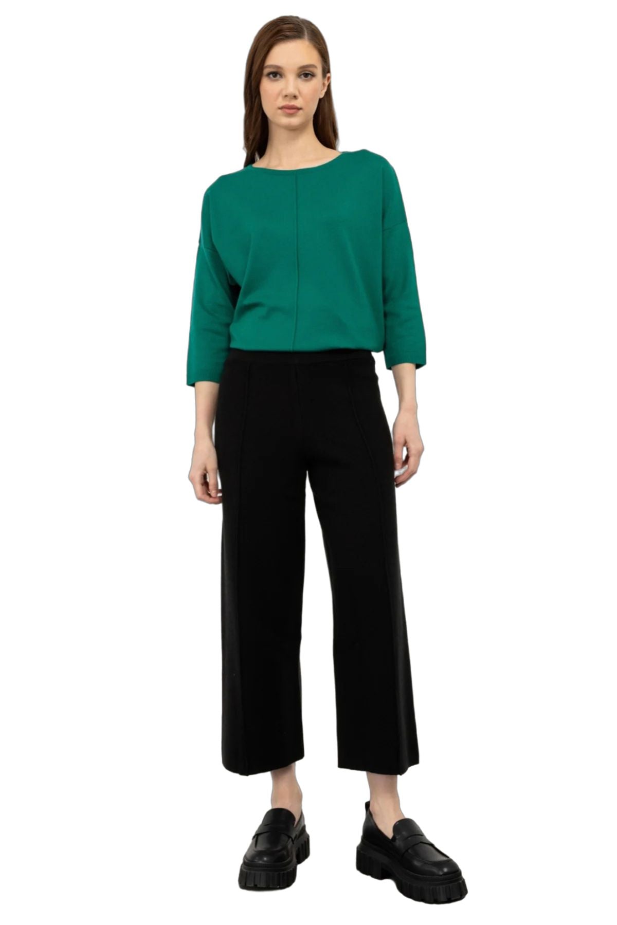 On Kadın Minimalist Midi Crop Pantolon - Yüksek Bel Geniş Paça