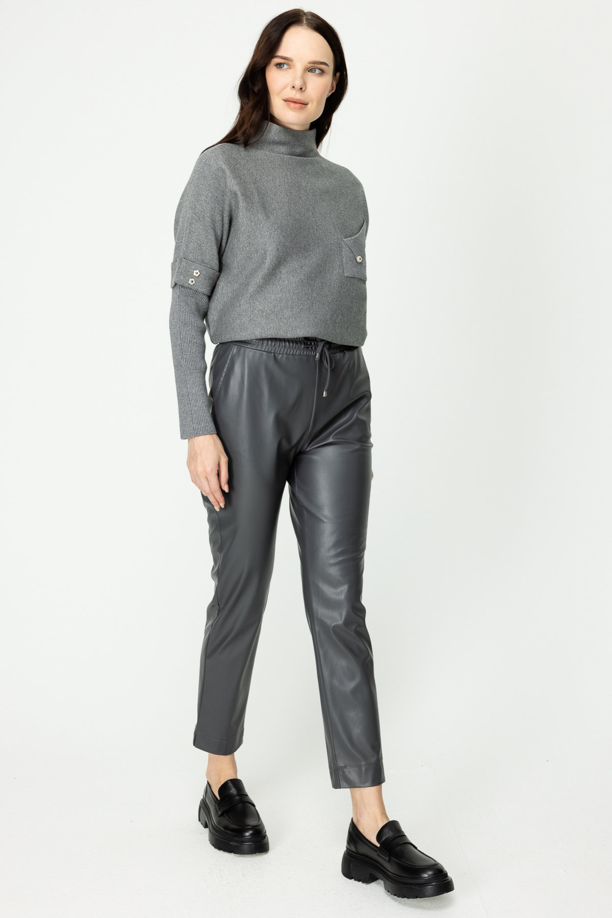 On Kadın Minimalist Deri Look Midi Pantolon - Yüksek Bel - Bağcıklı