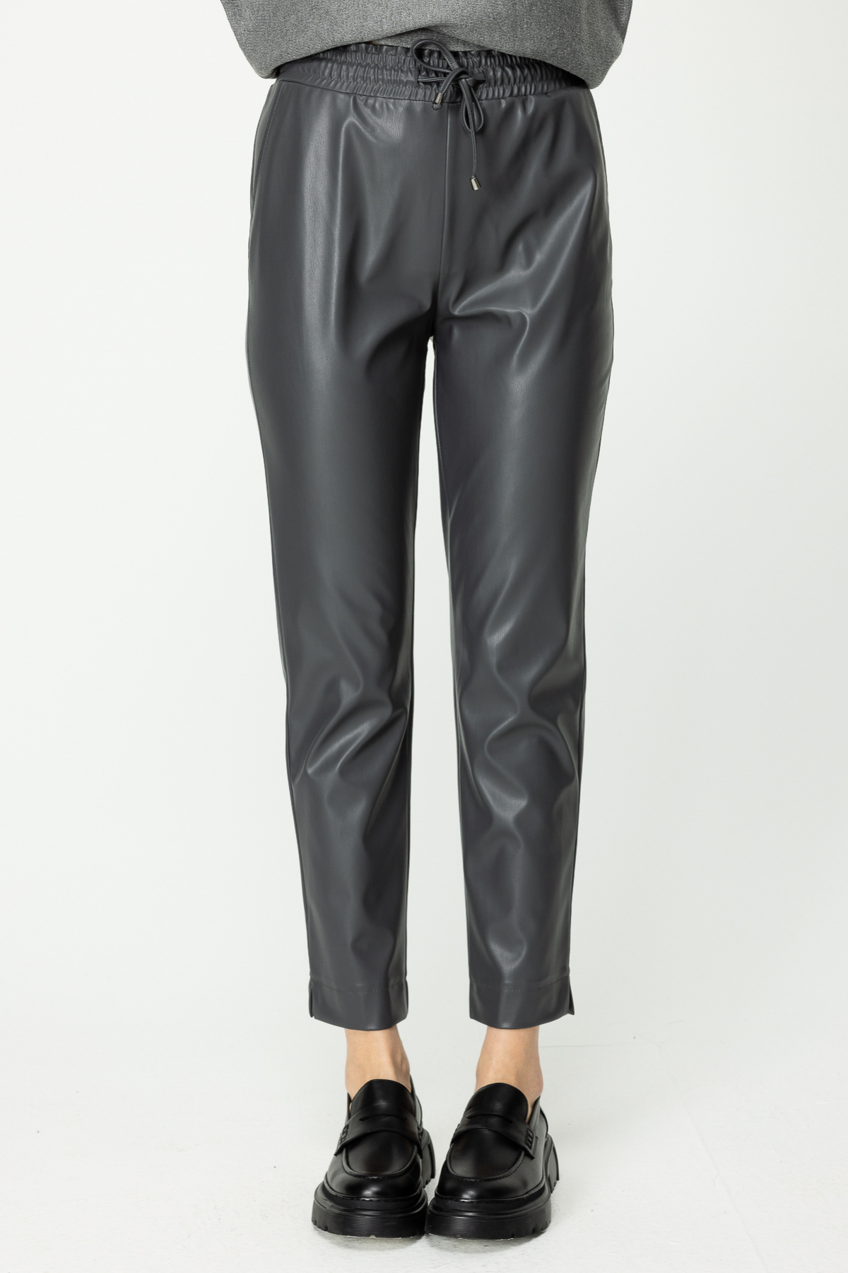 On Kadın Minimalist Deri Look Midi Pantolon - Yüksek Bel - Bağcıklı