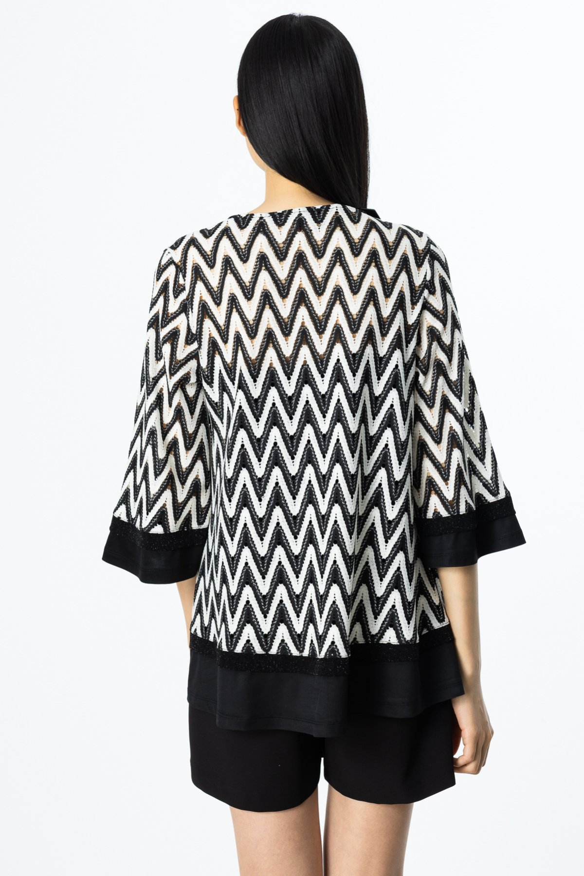 On Kadın Midi Tunik - Üç Çeyrek Kol - Zigzag Desen - Günlük & Şık