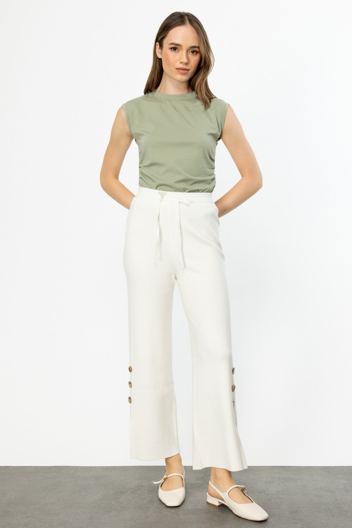 On Minimalist Oversized Midi Kadın Pantolon - Yüksek Bel