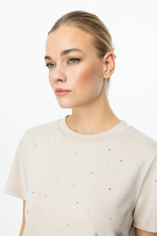 On Minimalist Taş Detaylı Kısa Kol Crop Bluz - Günlük & Şık