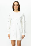On Minimalist Taş Detaylı Uzun Kol Mini Elbise - Günlük Şıklık