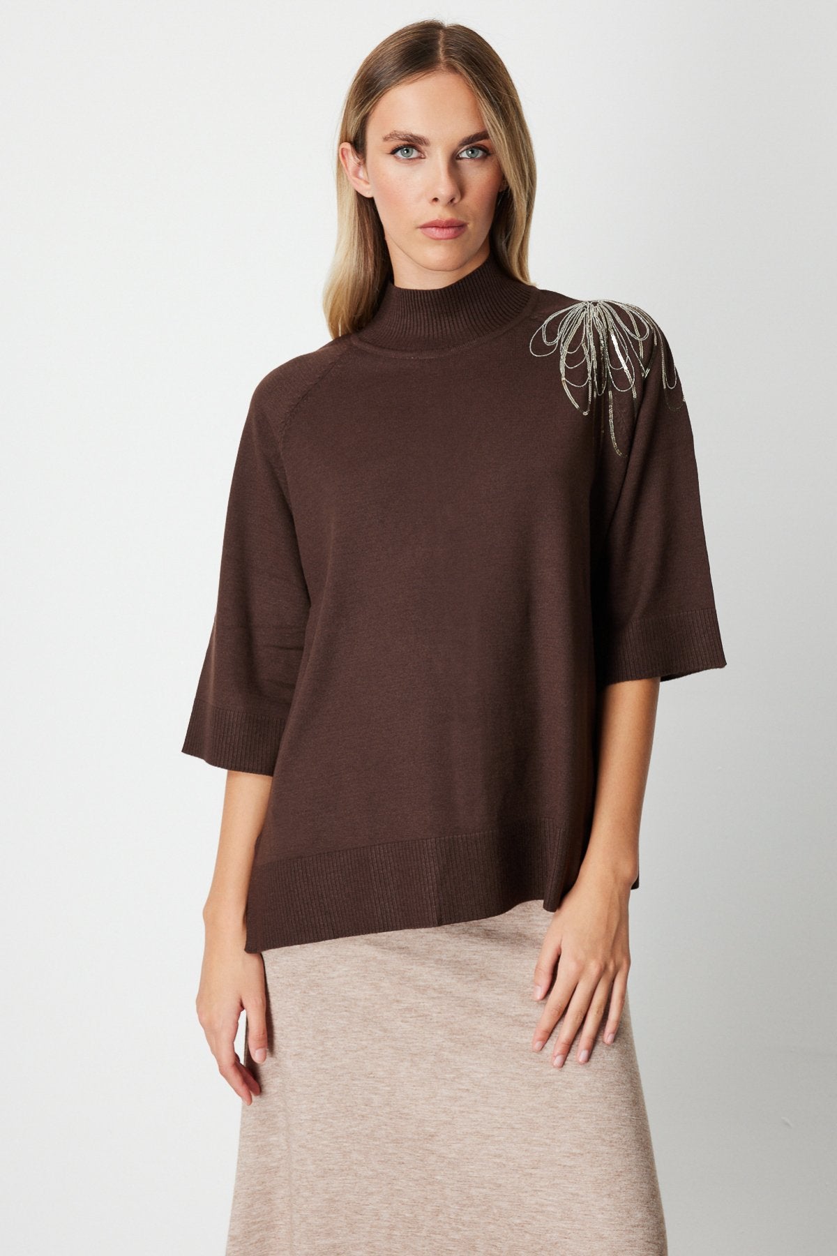 On Oversize 3/4 Kol Minimalist Kadın Kazak - Günlük Şıklık