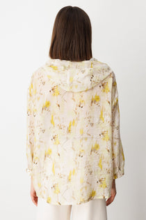 On Oversize Kapüşonlu Çiçekli Kadın Gömlek - Minimalist Stil - 3/4 Kol