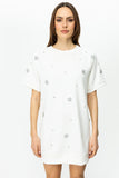 On Oversize Mini Elbise - Kısa Kol, Yuvarlak Yaka, Minimalist Stil