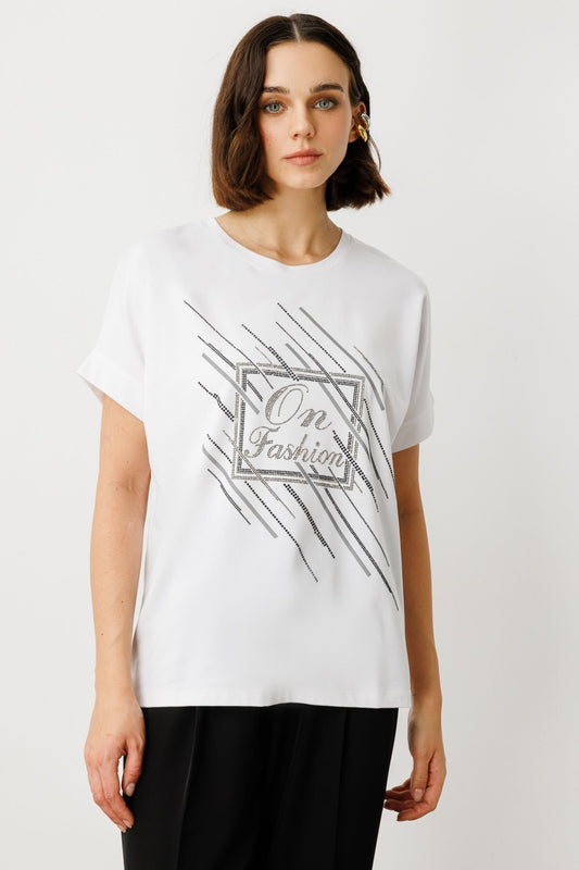 On Oversize Minimalist Kısa Kol Kadın Bluz - Günlük Tarz