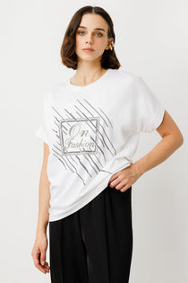 On Oversize Minimalist Kısa Kol Kadın Bluz - Günlük Tarz