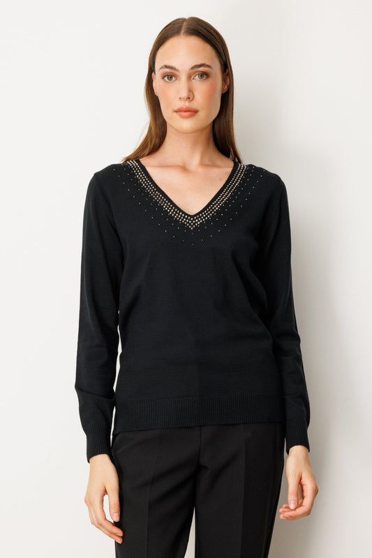 On Yakası Taşlı V Yaka Kazak