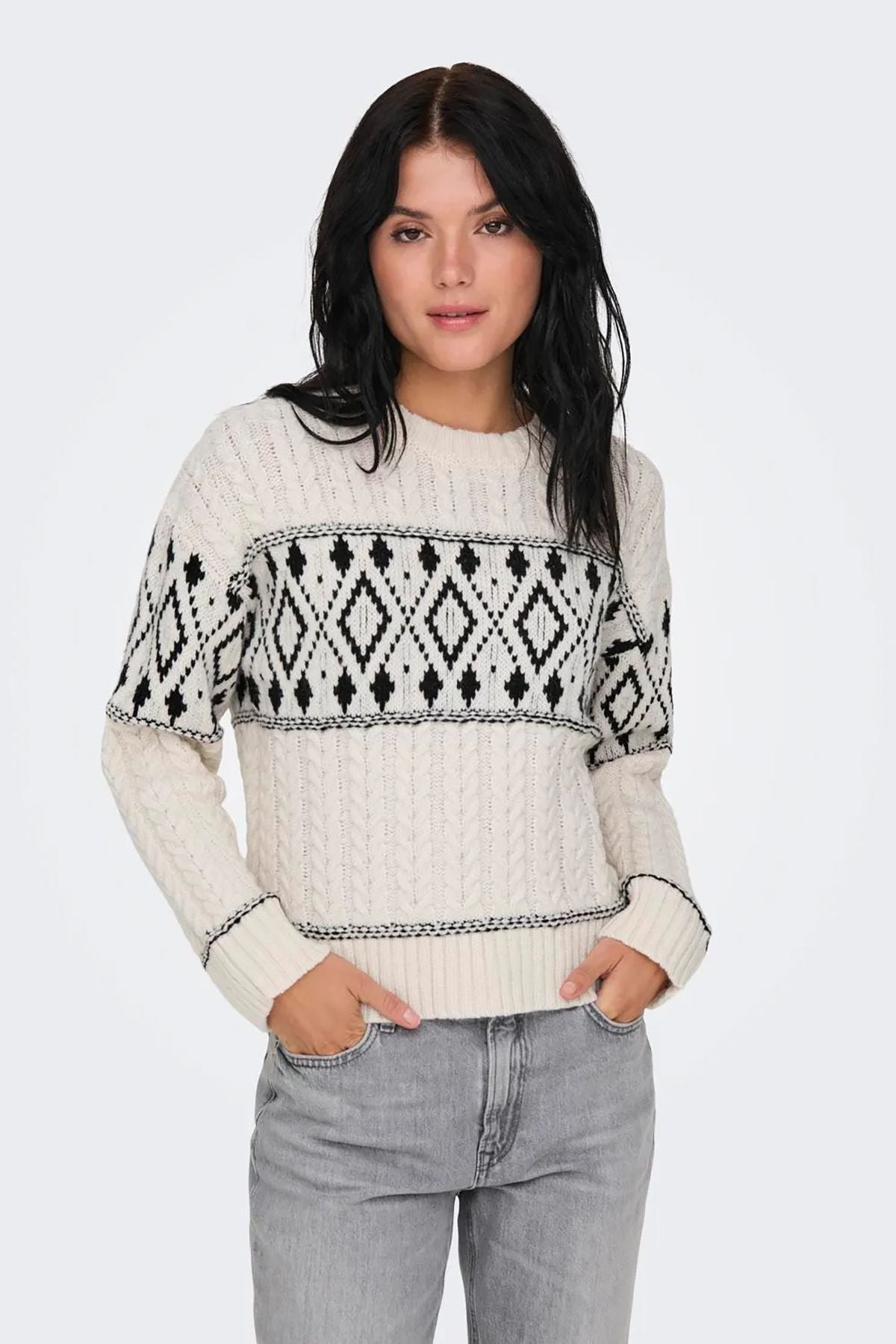Only Minimalist Kablo Örgü Crop Kadın Kazak - Vintage Tarz Translation missing: tr.content.product_image_main
