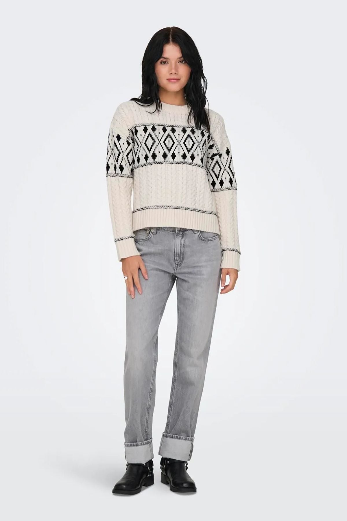Only Minimalist Kablo Örgü Crop Kadın Kazak - Vintage Tarz Translation missing: tr.content.product_image_secondary