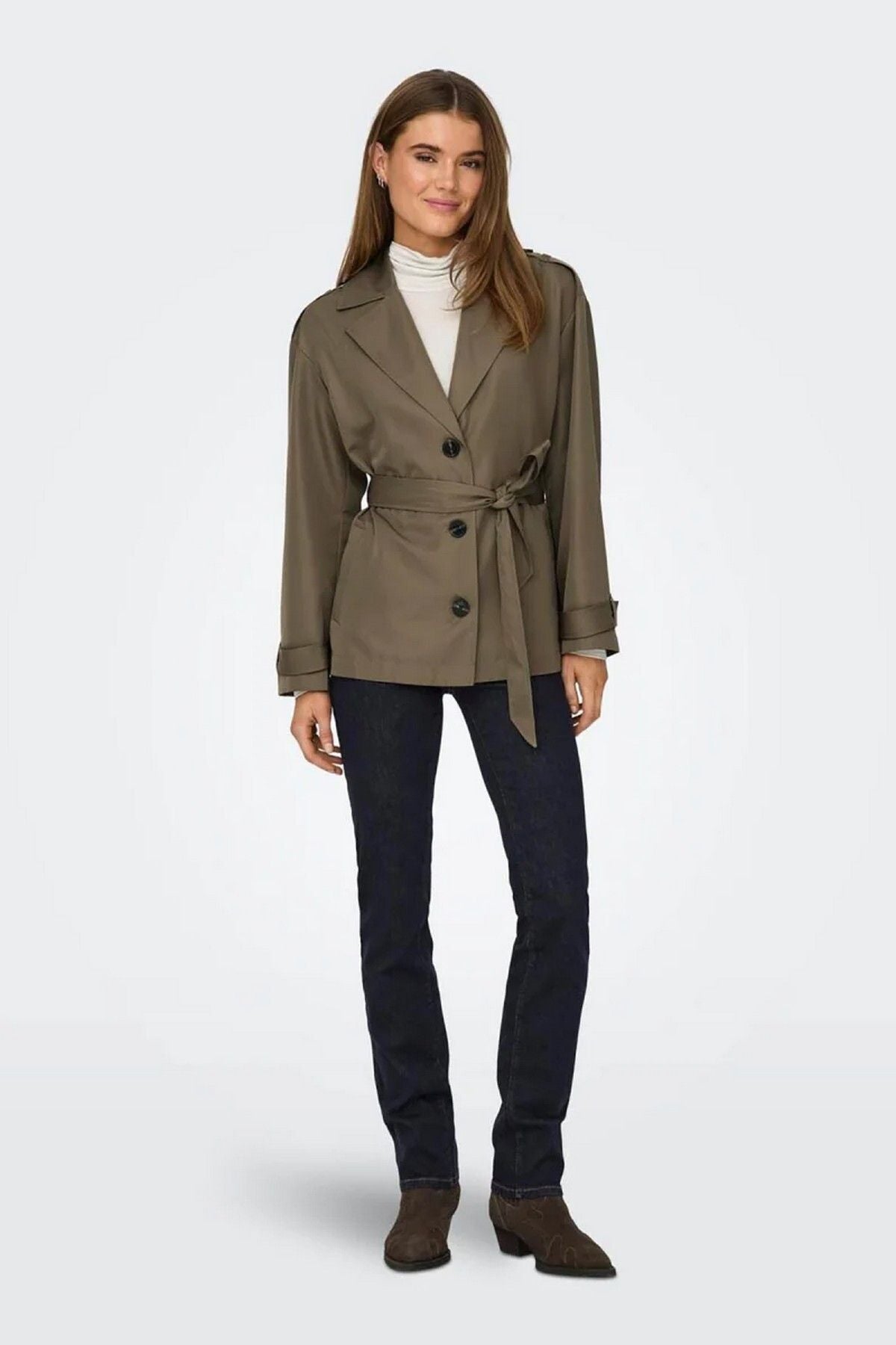 Only Oversize Bel Bağlamalı Midi Trençkot - Minimalist Tasarım