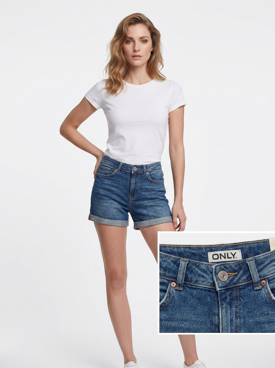 Only Yüksek Bel Mini Denim Şort - Minimalist Günlük Stil - Hızlı Kargo Ana görsel